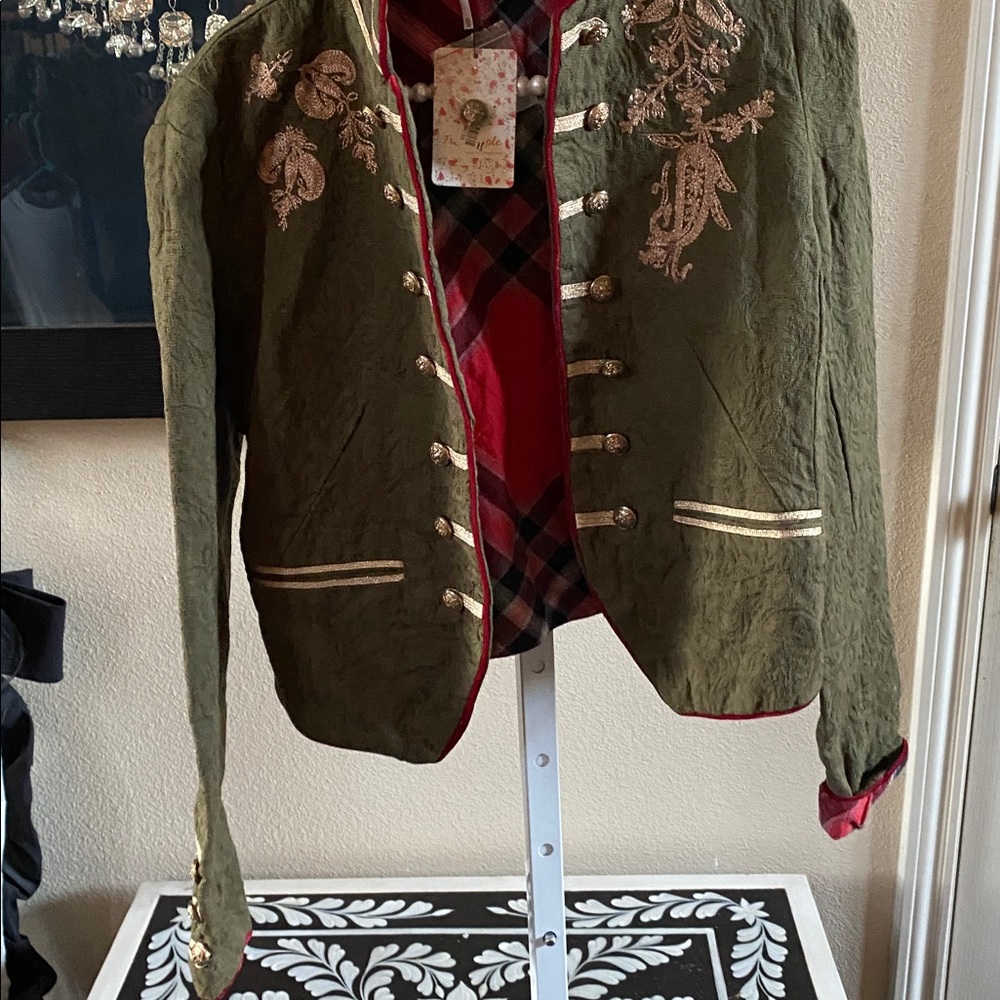 Free People Lauren Band Jacket Military Embroidered Gold Open Front - Picture 7 of 9